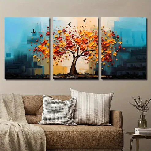 3pcs Colorful Tree and Bird Wall Art Set Canvas Unframed - High Quality Print 100% Australian Made Wall Canvas - Bella Home Decor