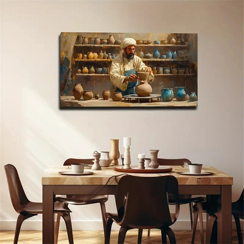 Serene Potter Workshop Scene Wall Art Canvas Office Home Room Framed 120x60cm