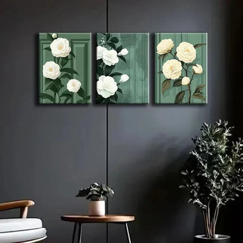 3pcs Elegant Floral Triptych Perfect Wall Art Set Canvas Unframed - High Quality Print 100% Australian Made Wall Canvas
