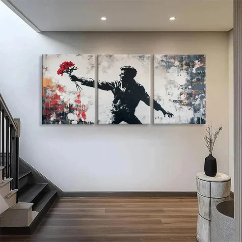 3pcs Vibrant Flower Throwing Urban Perfect Wall Art Set Canvas Unframed - High Quality Print 100% Australian Made Wall Canvas
