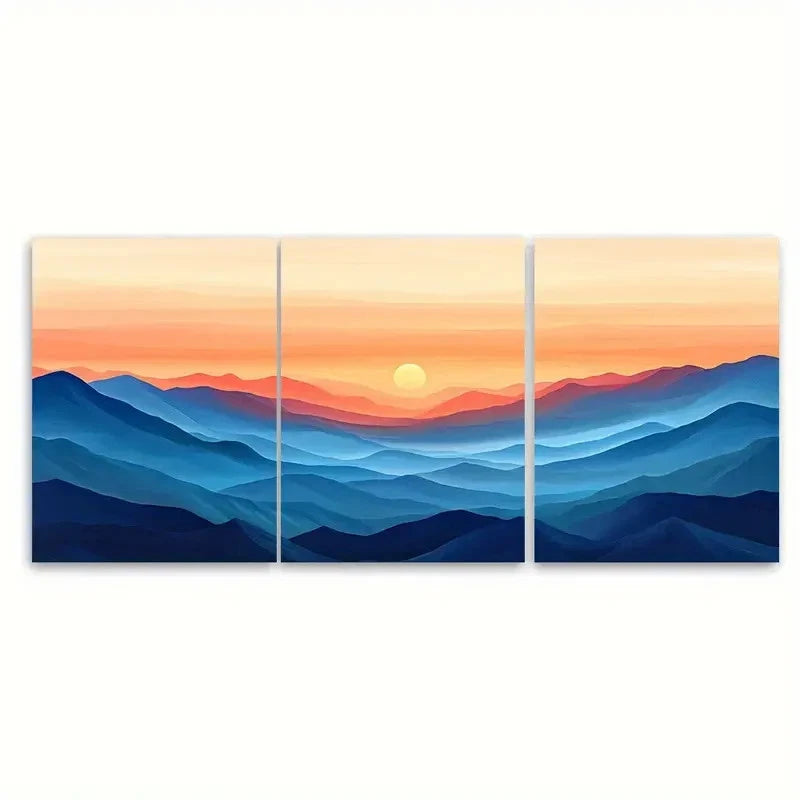 3pcs Peach Blue Brown Desert Sunset Wall Art Set Canvas Framed 60x90cm - High Quality Print 100% Australian Made Wall Canvas Ready to Hang