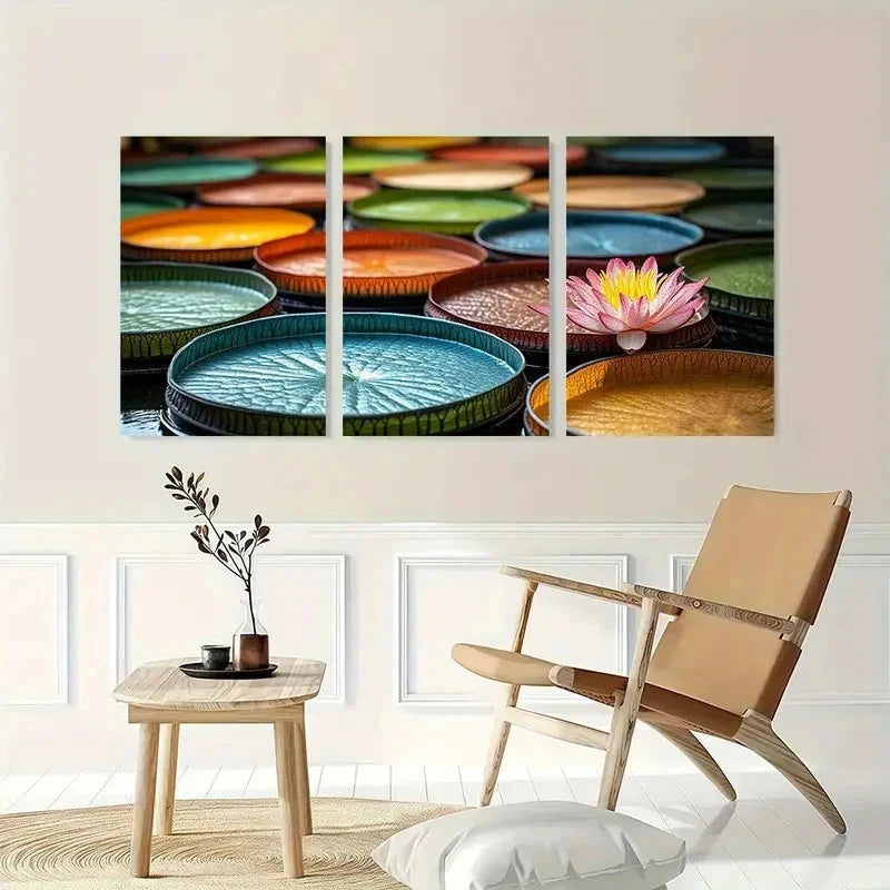 3pcs Nature Lily Pad Flower Décor Perfect Wall Art Set Canvas Framed 60x90cm - High Quality Print 100% Australian Made Wall Canvas Ready to Hang