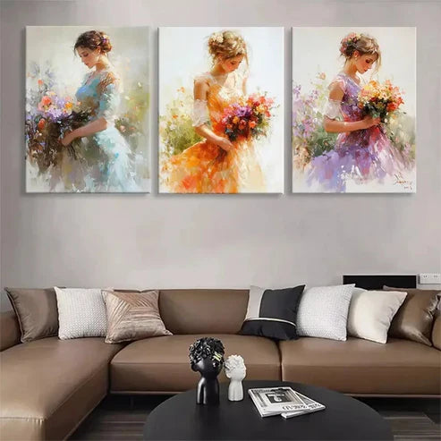 3pcs Elegant Flower Bright Bouquet Girl Wall Art Set Canvas Unframed - High Quality Print 100% Australian Made Wall Canvas
