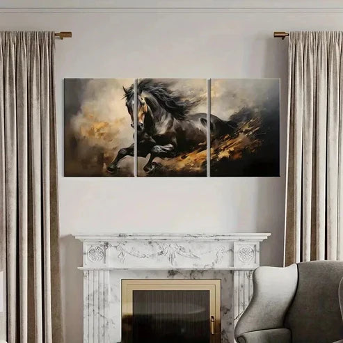 3pcs Dynamic Horse Abstract Animal Wall Art Canvas Unframed - High Quality Print 100% Australian Made Wall Canvas - Bella Home Decor