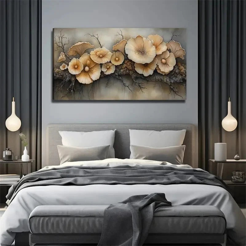 White Mushroom Modern Bohemian Wall Art Canvas Office Home Room Framed 120x60cm