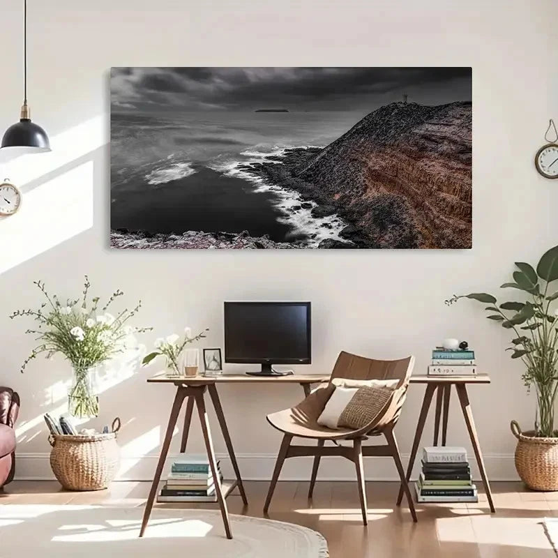 Sea Coast Cliff Rock Sky Light Wall Art Canvas Office Home Room Framed 120x60cm