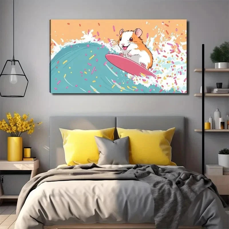 Surfing Groundhog Bohemian Wall Art Canvas Office Home Room Framed 120x60cm