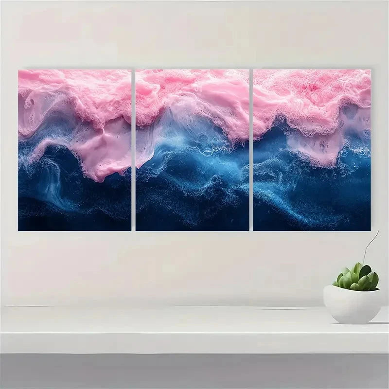 3pcs Pink and Blue Water Home Decor VN Wall Art Set Canvas Framed 60x90cm - High Quality Print 100% Australian Made Wall Canvas Ready to Hang