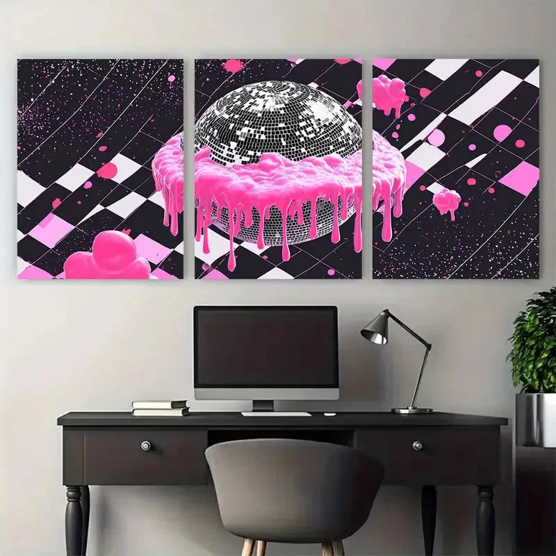 3pcs Trendy Disco Ball Melting Décor Perfect Wall Art Set Canvas Framed 40x60cm - High Quality Print 100% Australian Made Wall Canvas Ready to Hang