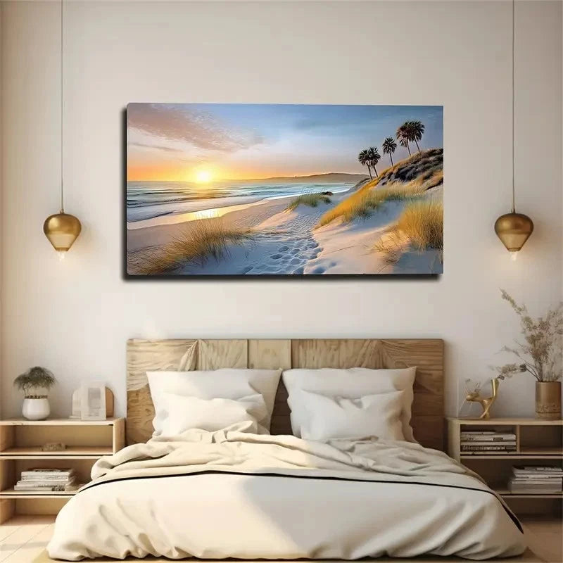Abstract Beach Footprints Wall Art Canvas Office Home Room Framed 120x60cm