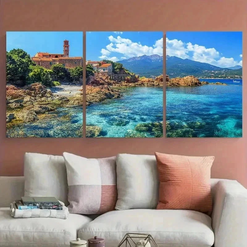 3pcs Corsica Travel Greek Nature Perfect Wall Art Set Canvas Framed 40x60cm - High Quality Print 100% Australian Made Wall Canvas Ready to Hang - Bella Home Decor