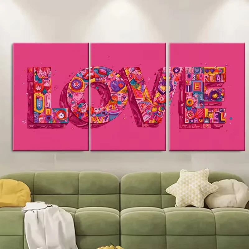 3pcs Vibrant 'Love Is Real' Typography Metal Print Ready to Hang Art