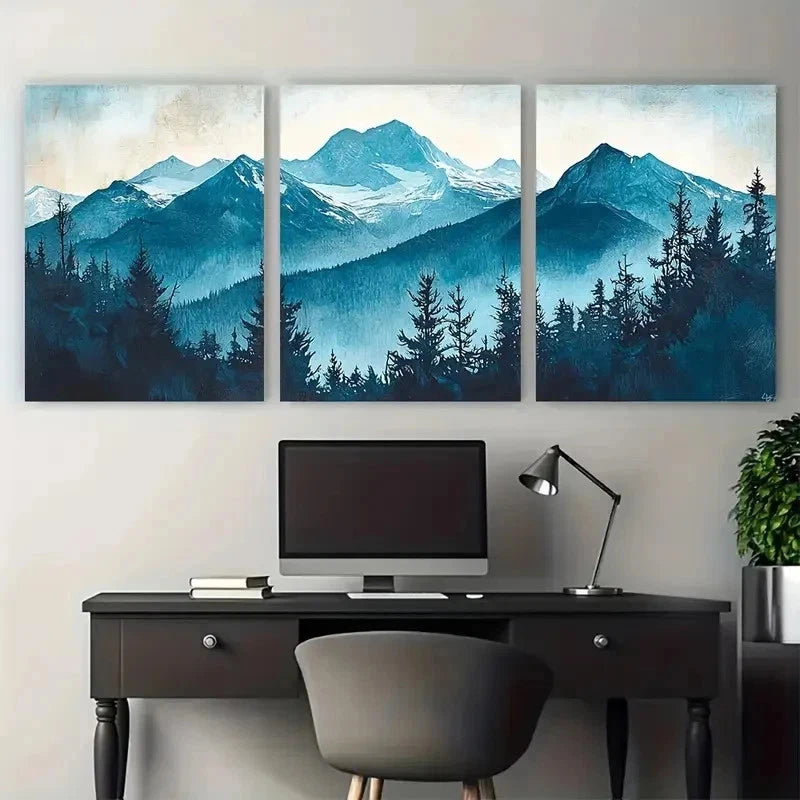 3pcs Whiteface Mountain Travel Perfect Wall Art Set Canvas Framed 50x70cm - High Quality Print 100% Australian Made Wall Canvas Ready to Hang