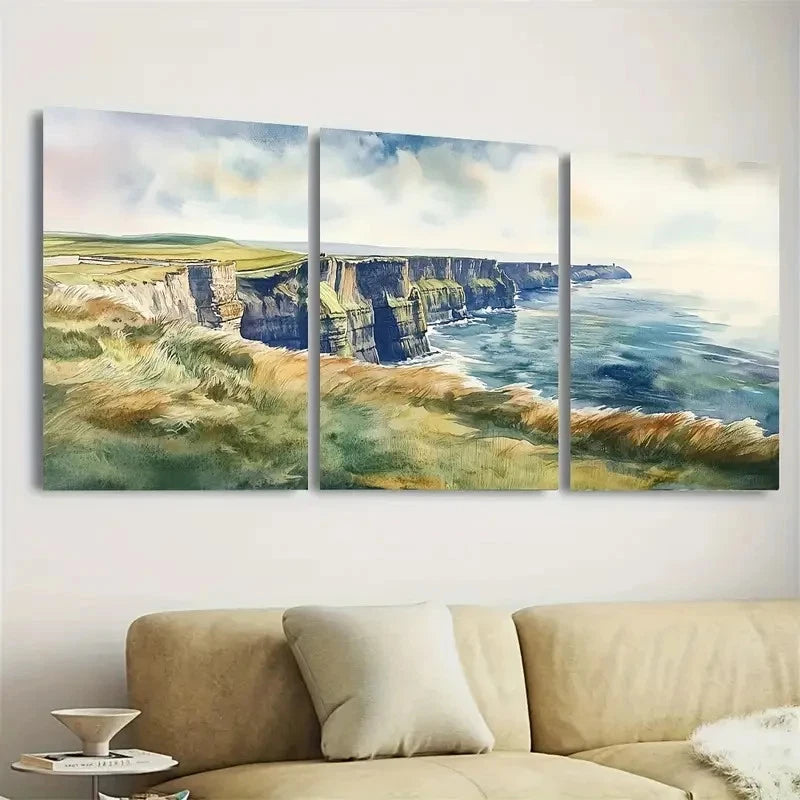 3pcs Cliffs of Moher Vibrant Coastal Landscape Wall Art Set Canvas Framed 40x60cm - High Quality Print 100% Australian Made Wall Canvas Ready to Hang - Bella Home Decor