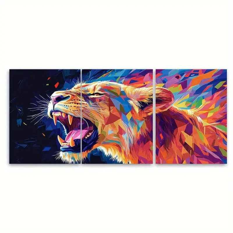 3pcs Roaring Lioness rl Wall Art Set Canvas Framed 50x70cm - High Quality Print 100% Australian Made Wall Canvas Ready to Hang
