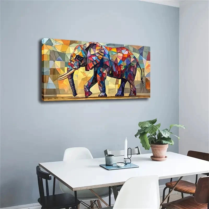 Block Combinations Of Elephants Wall Art Canvas Office Home Room Framed 120x60cm - Bella Home Decor