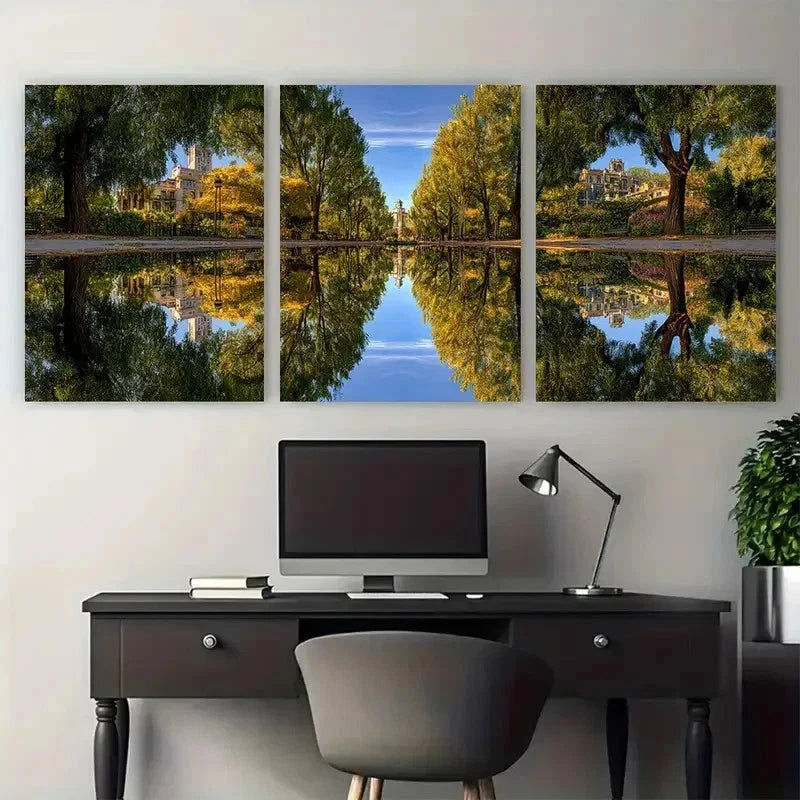 3pcs Mornings In The Park Continuous PerfectWall Art Set Canvas Framed 60x90cm - High Quality Print 100% Australian Made Wall Canvas Ready to Hang