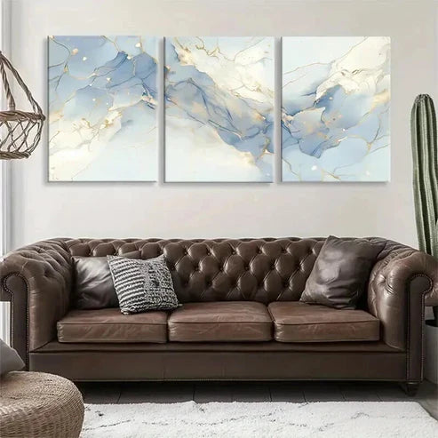 3pcs Blue and Golden Marble Elegant Perfect Wall Art Set Canvas Unframed - High Quality Print 100% Australian Made Wall Canvas - Bella Home Decor