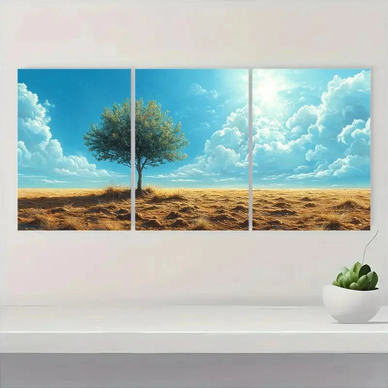 3pcs Vibrant Green Sapling in Parched Brown Wall Art Set Canvas Framed 50x70cm - High Quality Print 100% Australian Made Wall Canvas Ready to Hang