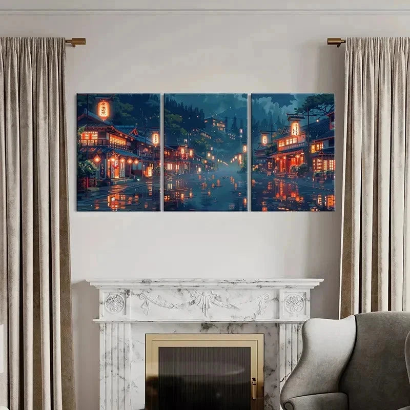 3pcs Chinese Ancient Style Landscape Wall Art Set Canvas Framed 40x60cm - High Quality Print 100% Australian Made Wall Canvas Ready to Hang - Bella Home Decor