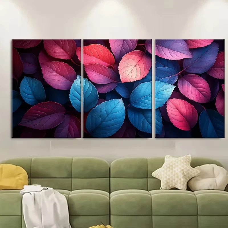 3pcs Ethereal Skeleton Leaves Turquoise and Magent Metal Print Ready to Hang Art