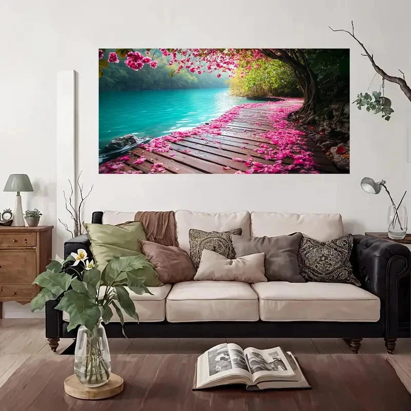 Cherry Blossom Pathway Wall Art Canvas Office Home Room Framed 120x60cm