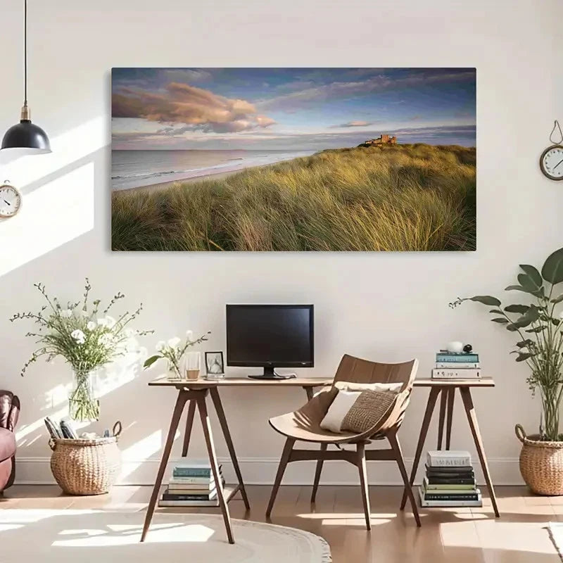 Bam burgh Castle Northumberland Wall Art Canvas Office Home Room Framed 120x60cm