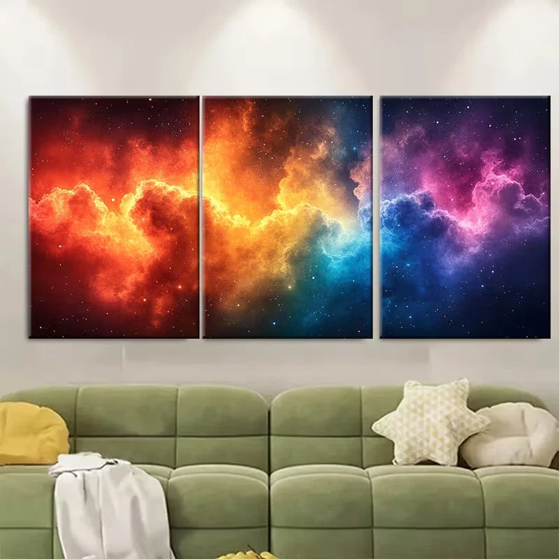 3pcs Vibrant Rainbow Cloud Abstract Metal Print Ready to Hang Art