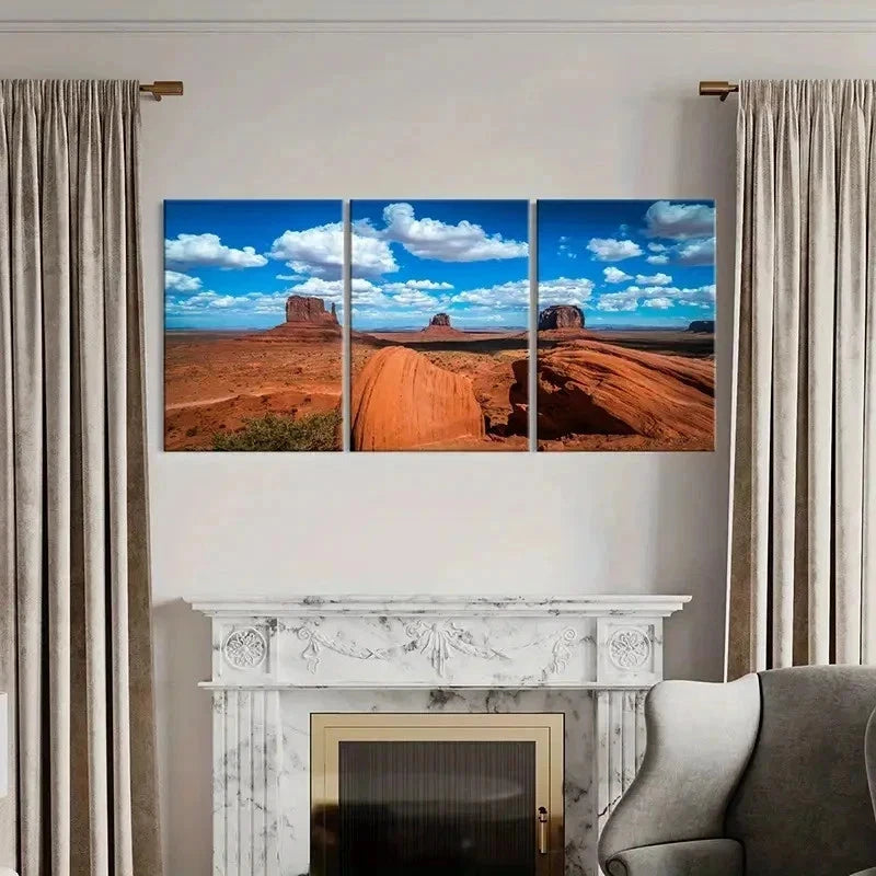 3pcs Yellowstone Park Monument Valley Wall Art Set Canvas Framed 60x90cm - High Quality Print 100% Australian Made Wall Canvas Ready to Hang