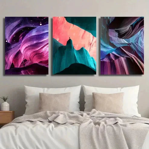 3pcs Abstract Colorful Mountain Scenery Wall Art Set Canvas Unframed - High Quality Print 100% Australian Made Wall Canvas - Bella Home Decor