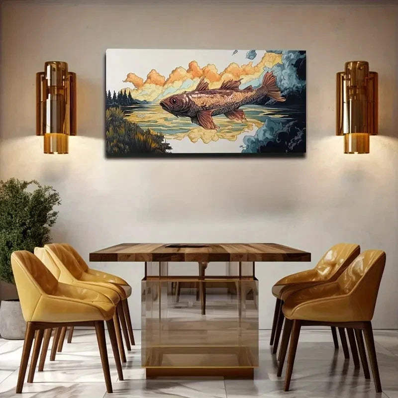 Majestic Fish Floating On Water Wall Art Canvas Office Home Room Framed 120x60cm