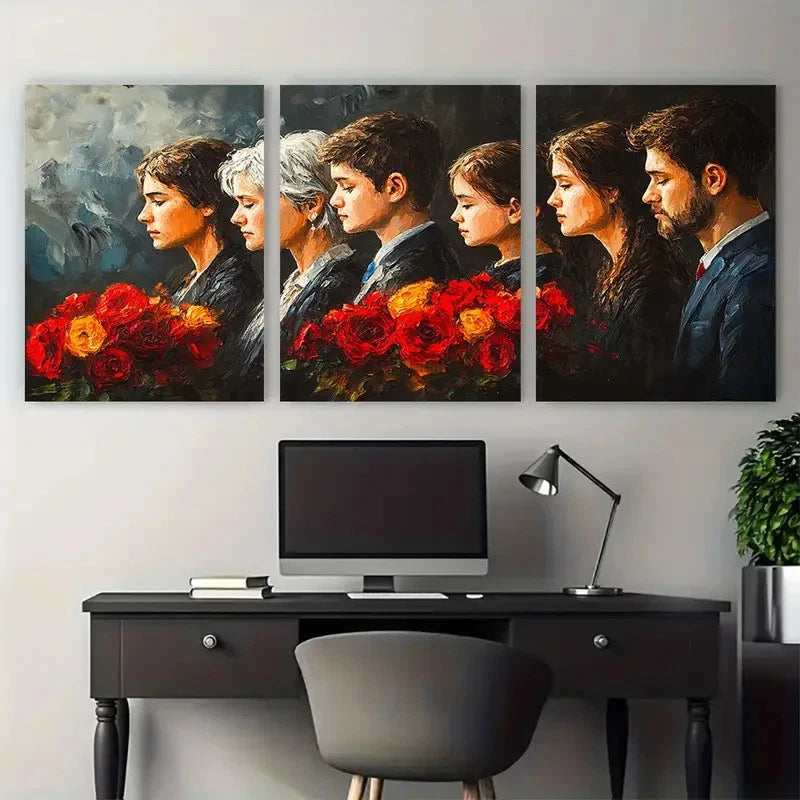 3pcs Elegant Floral Design with Red Roses Wall Art Set Canvas Framed 50x70cm - High Quality Print 100% Australian Made Wall Canvas Ready to Hang