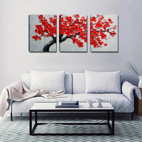 3pcs Red Leaf Vintage Style Wall Art Set Canvas Unframed - High Quality Print 100% Australian Made Wall Canvas