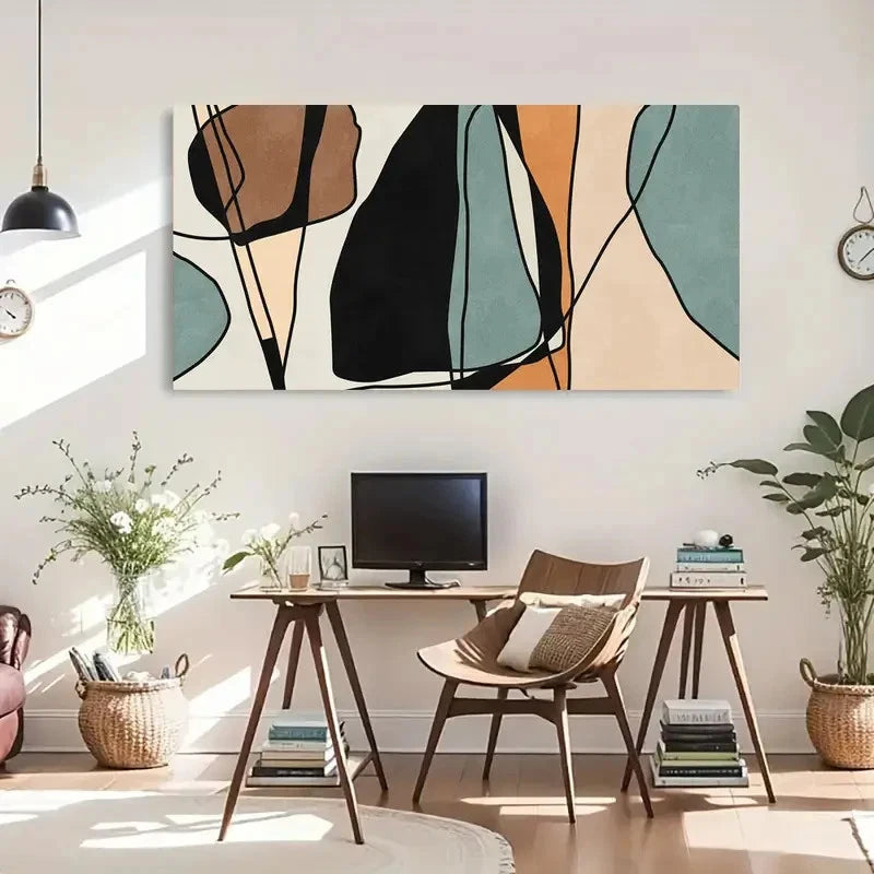 Abstract Geometric Minimalist Wall Art Canvas Office Home Room Framed 120x60cm - Bella Home Decor