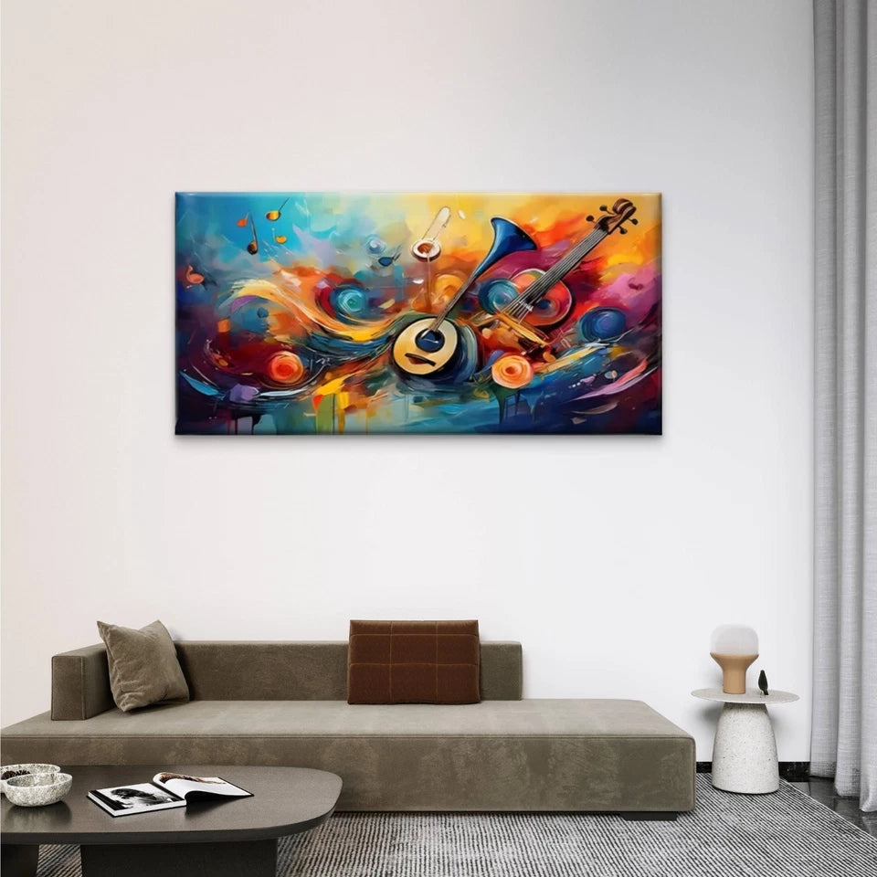 Vibrant Abstract Music Modern Wall Art Canvas Office Home Room Framed 120x60cm