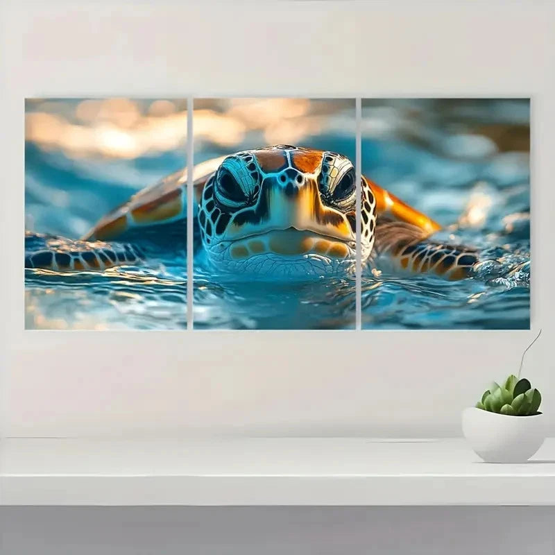 3pcs Sea Turtle Vibrant Blue Ocean ART Wall Art Set Canvas Framed 40x60cm - High Quality Print 100% Australian Made Wall Canvas Ready to Hang