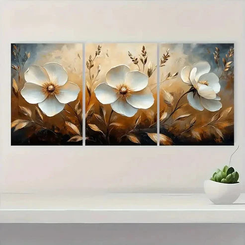 3pcs White Brittlebrush Flower Wall Art Canvas Unframed – High Quality Print 100% Australian Made Wall Canvas - Bella Home Decor