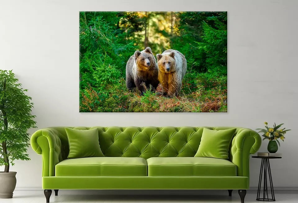 Two Big Brown Bear In Forest Wall Art Decor 100% Australian Made - Bella Home Decor