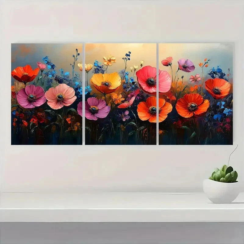 3pcs Original Floral Land Colorful Bright ML Wall Art Set Canvas Framed 40x60cm - High Quality Print 100% Australian Made Wall Canvas Ready to Hang