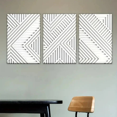 3pcs White and Grey Geometric Wall Art Set Canvas Unframed - High Quality Print 100% Australian Made Wall Canvas