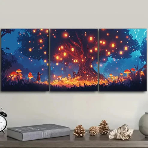 3pcs Lanterns On The Old Tree Decoration Wonder Wall Art Set Canvas Unframed - High Quality Print 100% Australian Made Wall Canvas