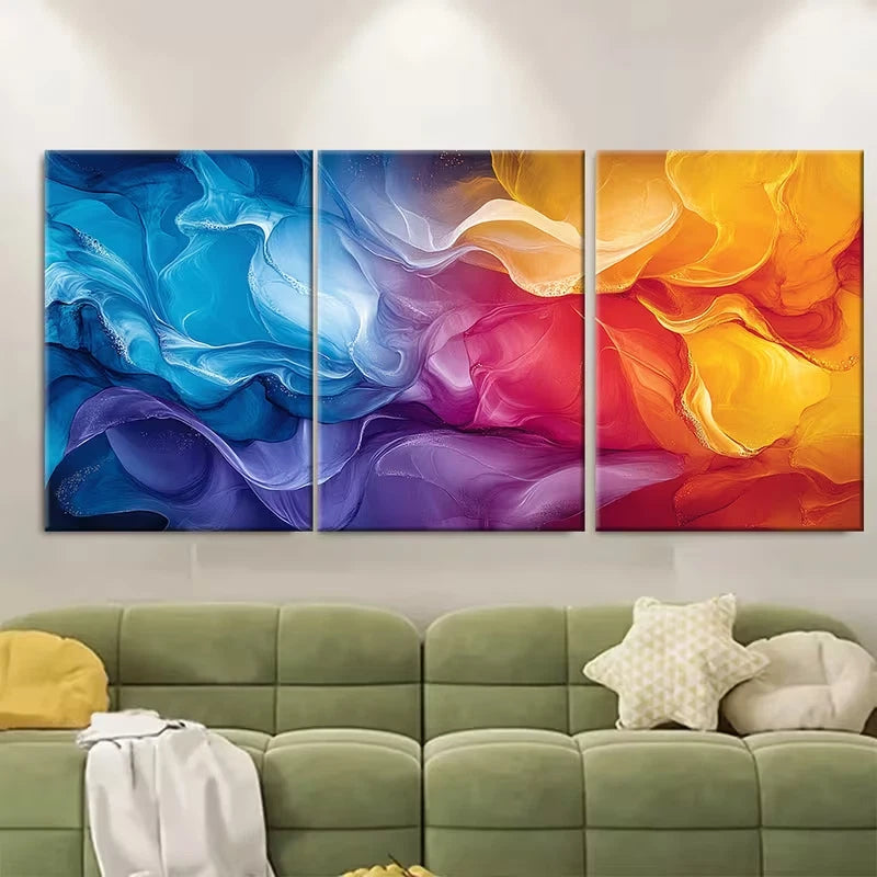 3pcs Abstract Alcohol Ink Free Flowing Art Metal Print Ready to Hang Art