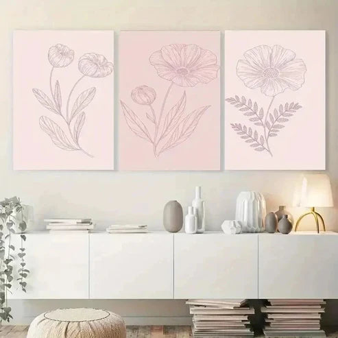 3pcs Line Flower Botanical Art Wall Art Set Canvas Unframed - High Quality Print 100% Australian Made Wall Canvas