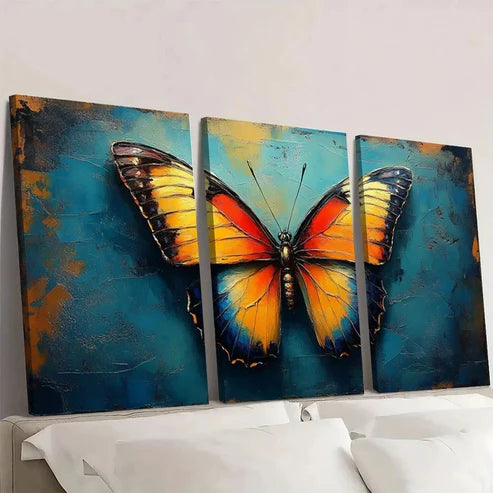 3pcs Vibrant Butterfly Modern Abstract Design Wall Art Set Canvas Unframed - High Quality Print 100% Australian Made Wall Canvas