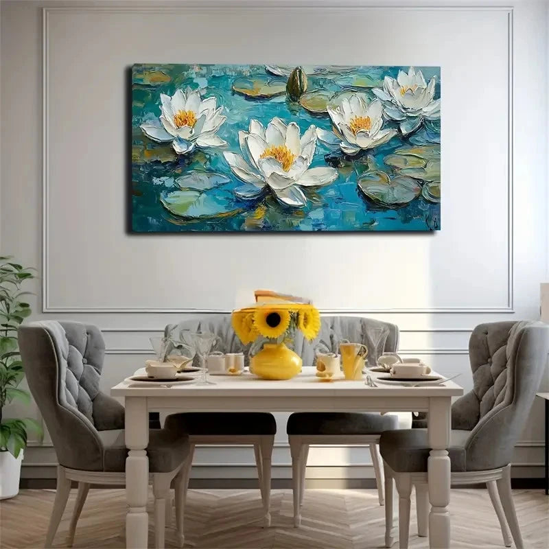 White For Lotus Pond Modern Wall Art Canvas Office Home Room Framed 120x60cm