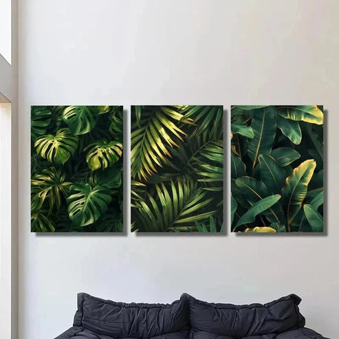 3pcs Tropical Monstera Golden Palm Leaf Wall Art Set Canvas Unframed - High Quality Print 100% Australian Made Wall Canvas
