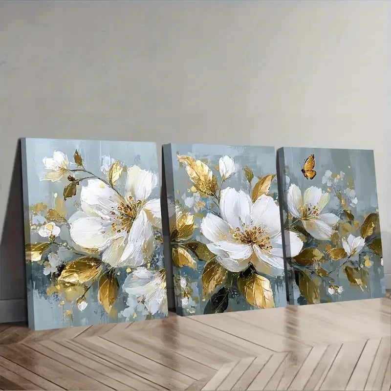 3pcs Golden Butterfly And Leaves Wall Art Set Canvas Framed 60x90cm - High Quality Print 100% Australian Made Wall Canvas Ready to Hang