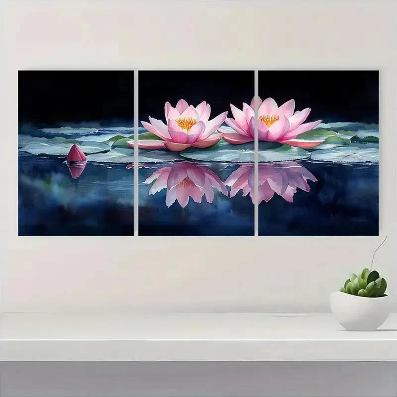 3pcs Elegant Floral Featuring Lotus Flowers E Wall Art Set Canvas Framed 60x90cm - High Quality Print 100% Australian Made Wall Canvas Ready to Hang