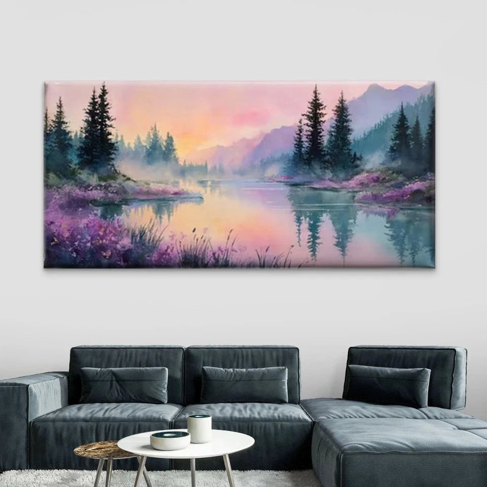 Pastel Serene Nature Scenery Wall Art Canvas Office Home Room Framed 120x60cm