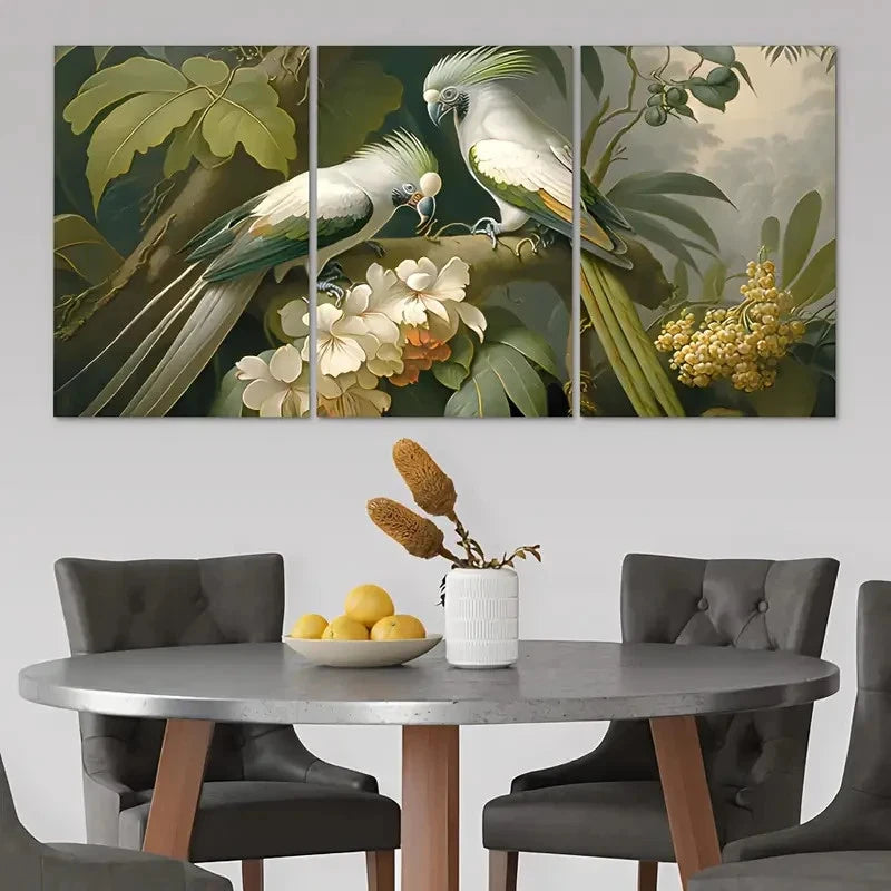 3pcs Parrot and Beautiful Floral PB Wall Art Set Canvas Framed 50x70cm - High Quality Print 100% Australian Made Wall Canvas Ready to Hang